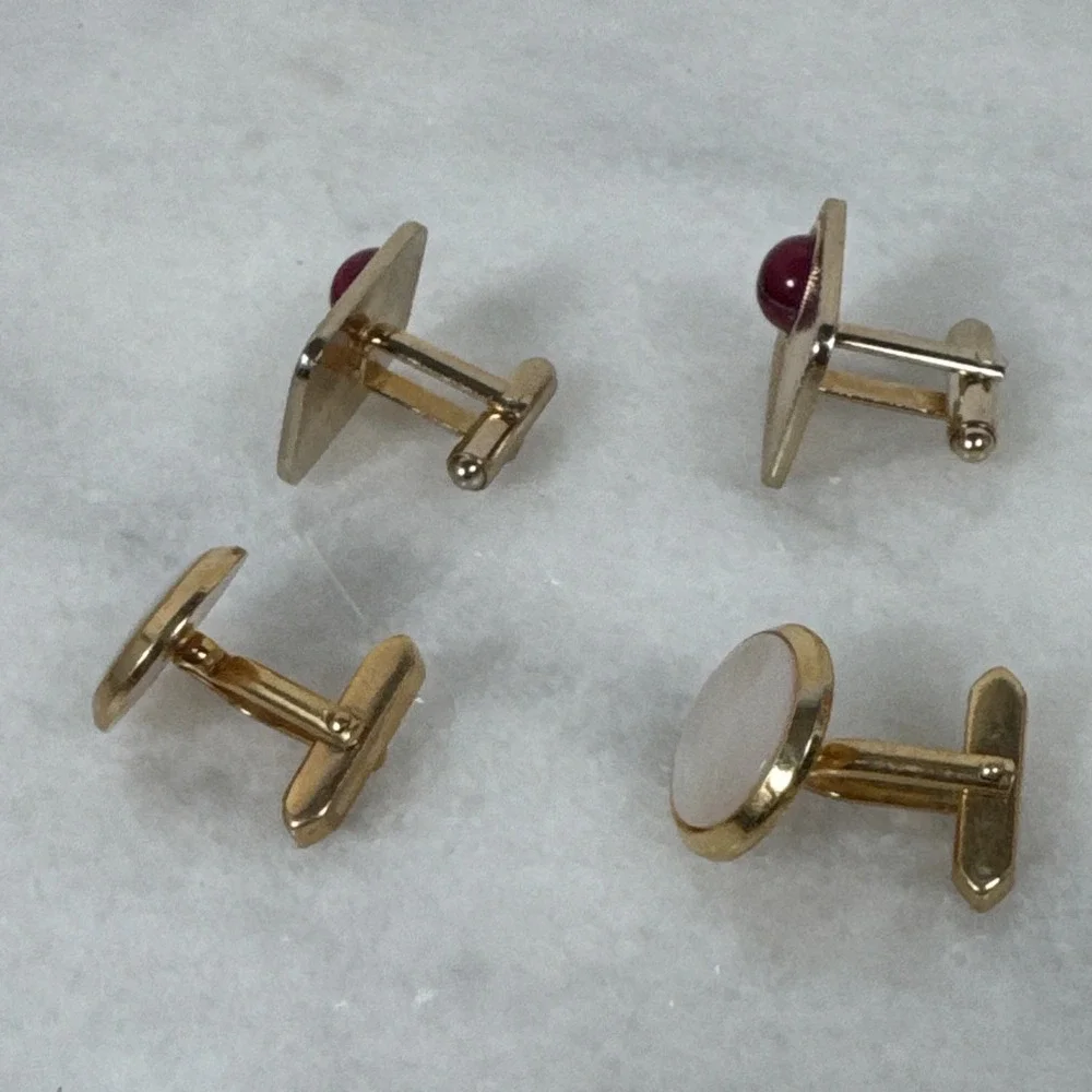 Vintage Lot of 2 Pairs Gold Tone Cuff Links Cufflinks
